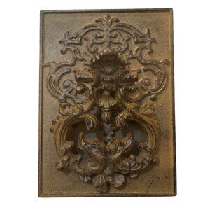 Vtg Cast Iron Door Knocker Dragon Griffin Rectangular Ornate Figural